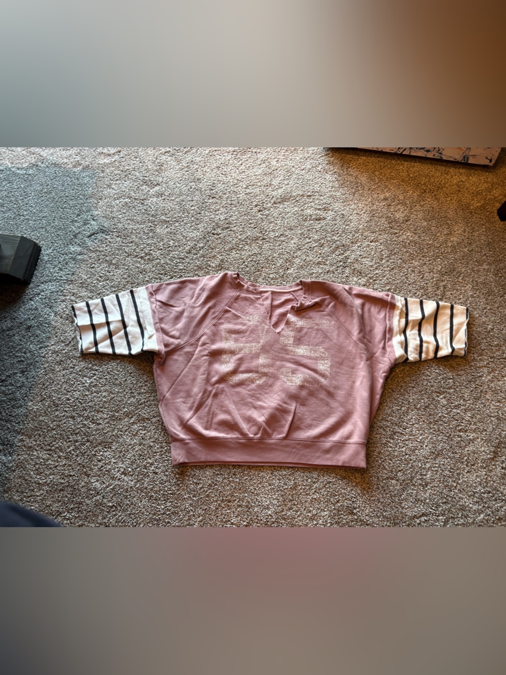 Dusty Rose Sweatshirt with Striped Sleeves